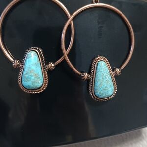 Turquoise and Gold Hoop Earrings